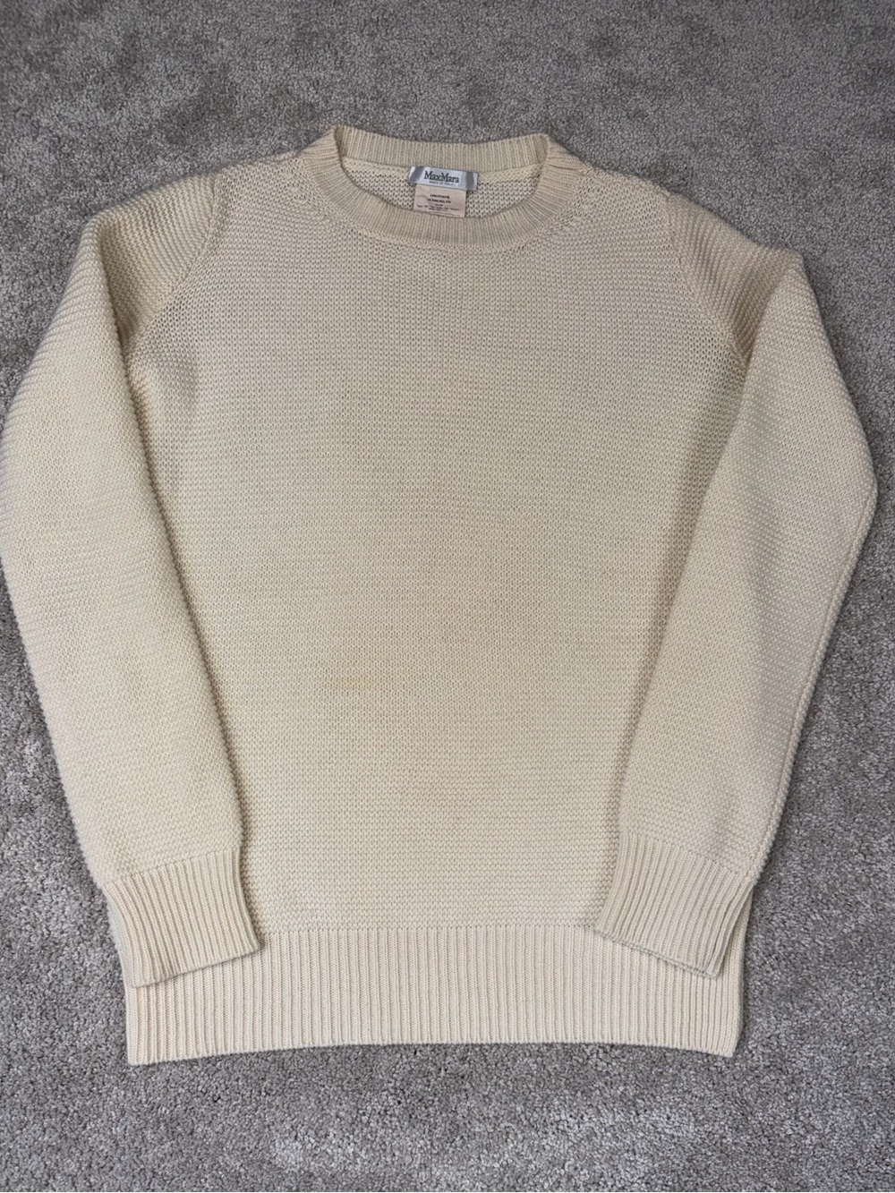 Max Mara Virgin Wool And Cashmere Cream Crewneck Knit Sweater Sz S Made in Italy